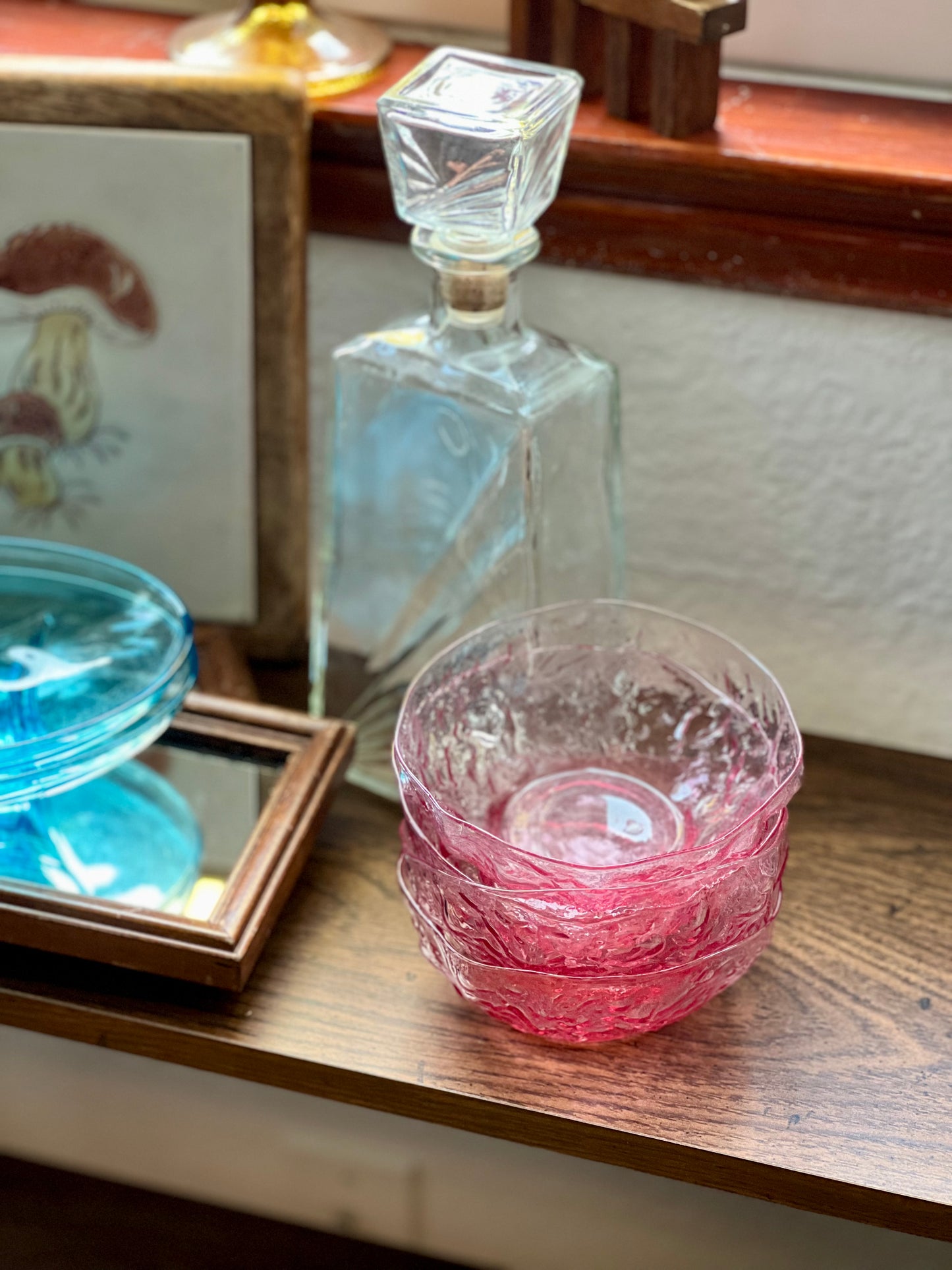 Pink Crinkle Glass Bowls
