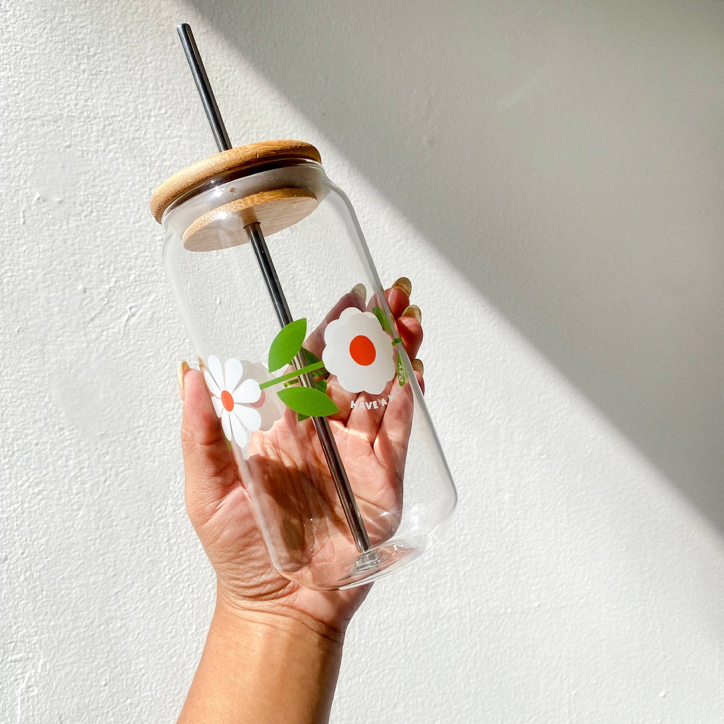 Glass Cup with lid and straw - 16oz