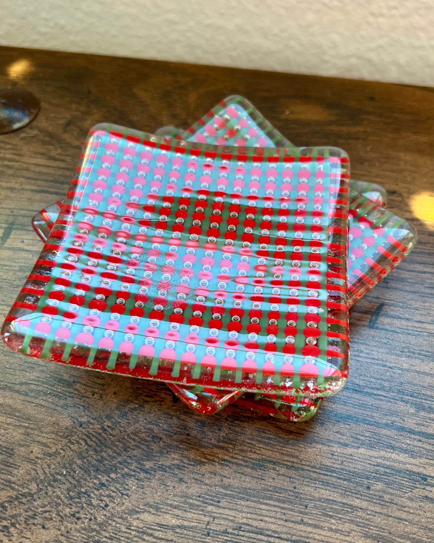 Red & Green Fuzed Glass Plates | Set of 3