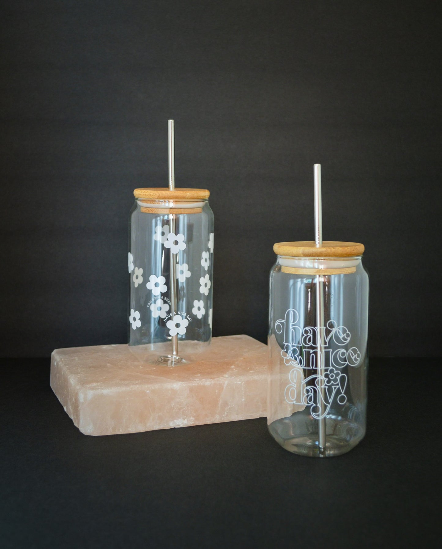 Glass Cup with lid and straw - 16oz