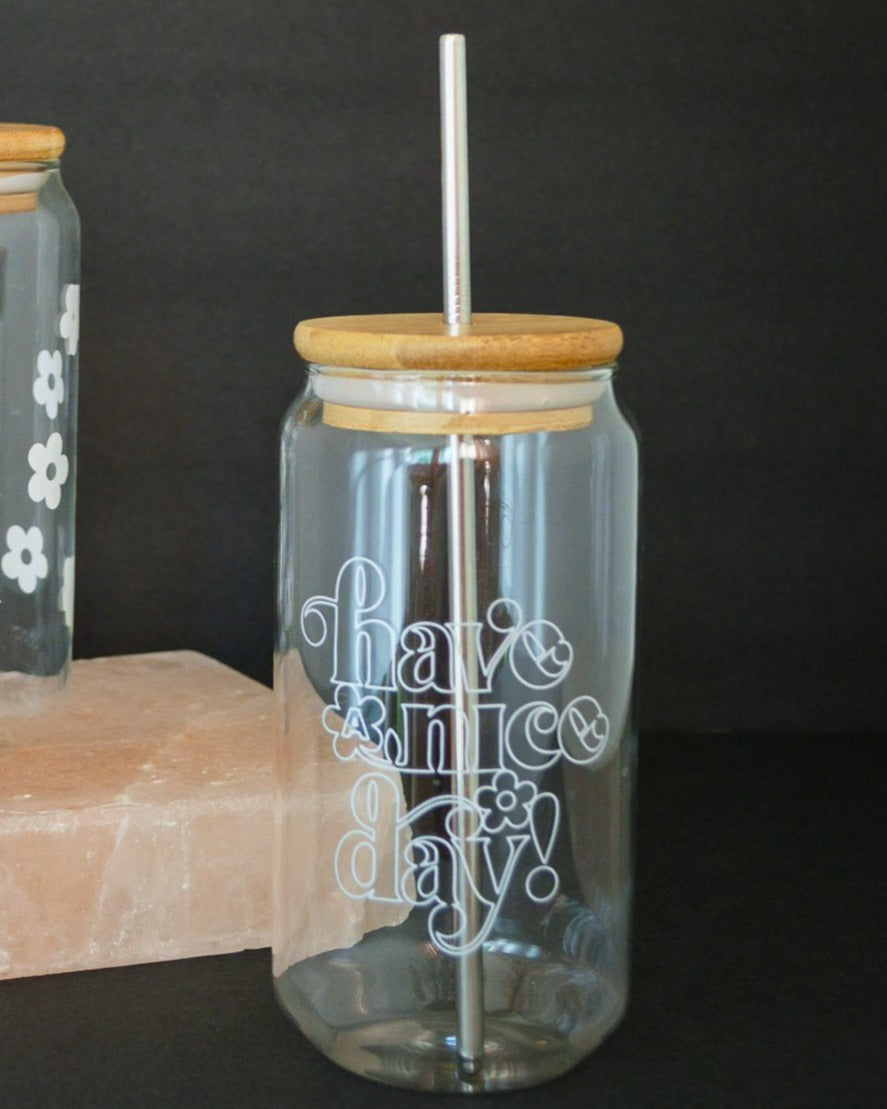 Glass Cup with lid and straw - 16oz
