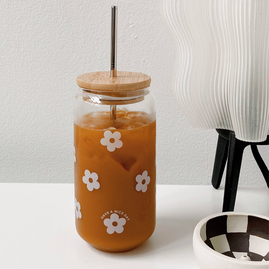 Glass Cup with lid and straw - 16oz