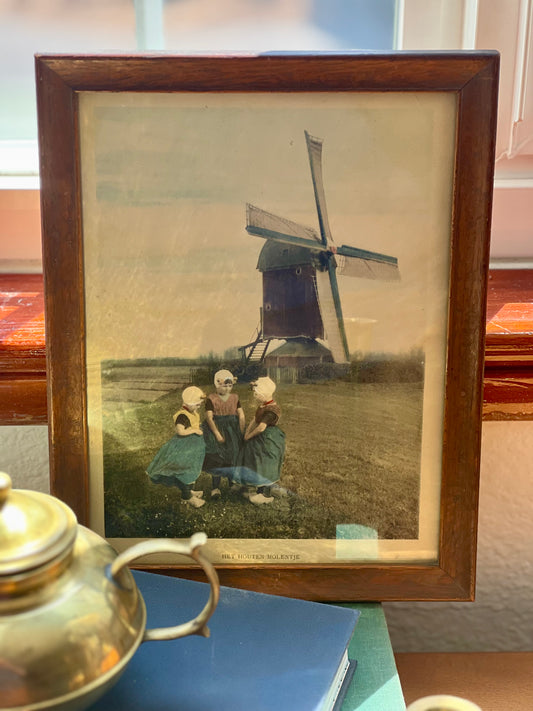 Framed Dutch Girls “het houten molentje” (the wooden mill) Artwork