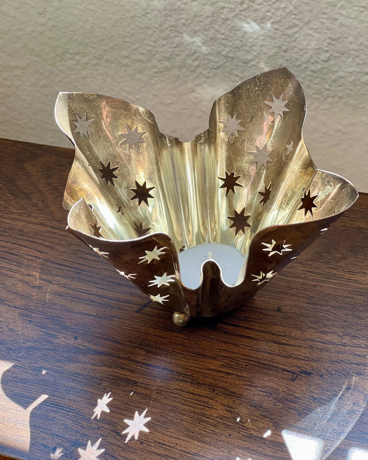 Silver-plated Folded Star Cutout Votive Holder