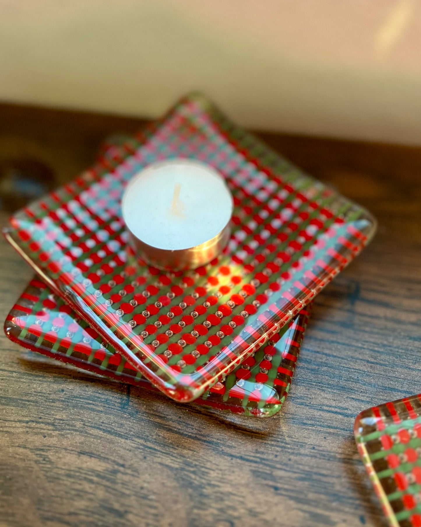 Red & Green Fuzed Glass Plates | Set of 3