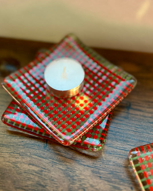 Red & Green Fuzed Glass Plates | Set of 3