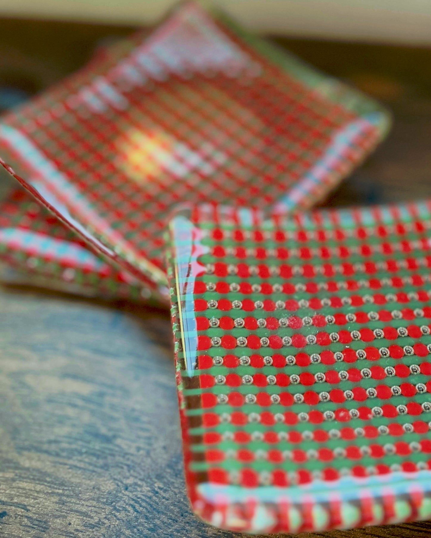 Red & Green Fuzed Glass Plates | Set of 3