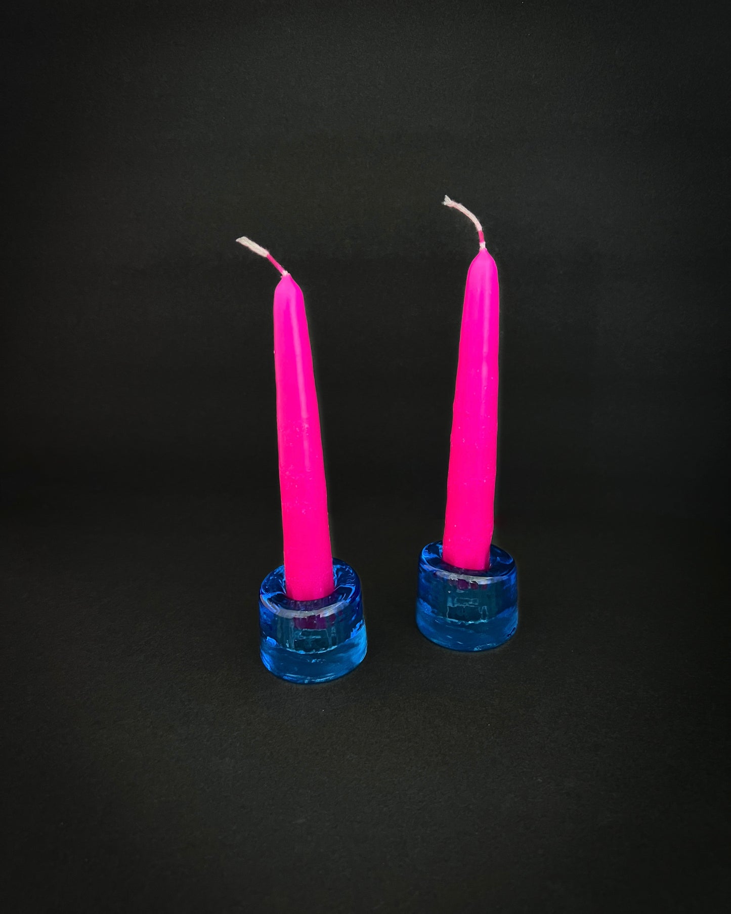 Pair of Blue Glass Candlestick Holders