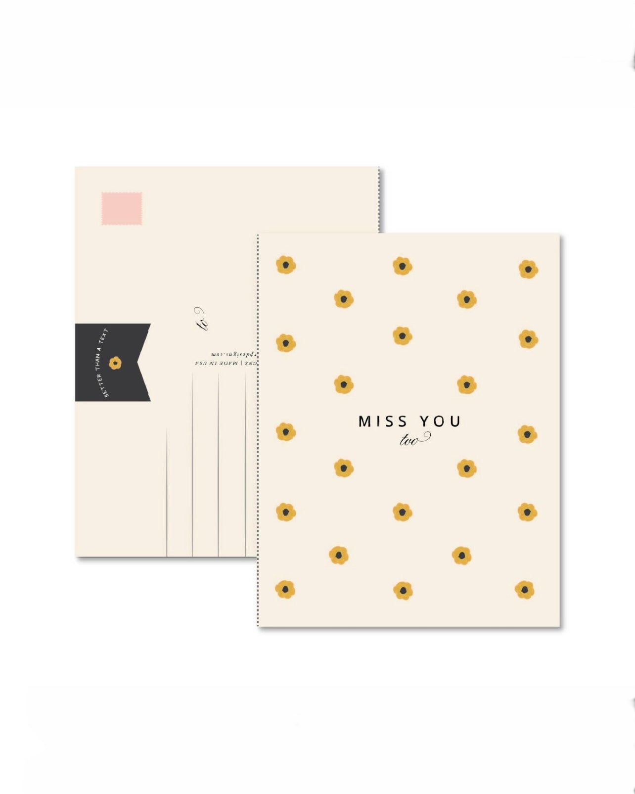 Miss You - Greeting Card + Return Tear-Off Postcard